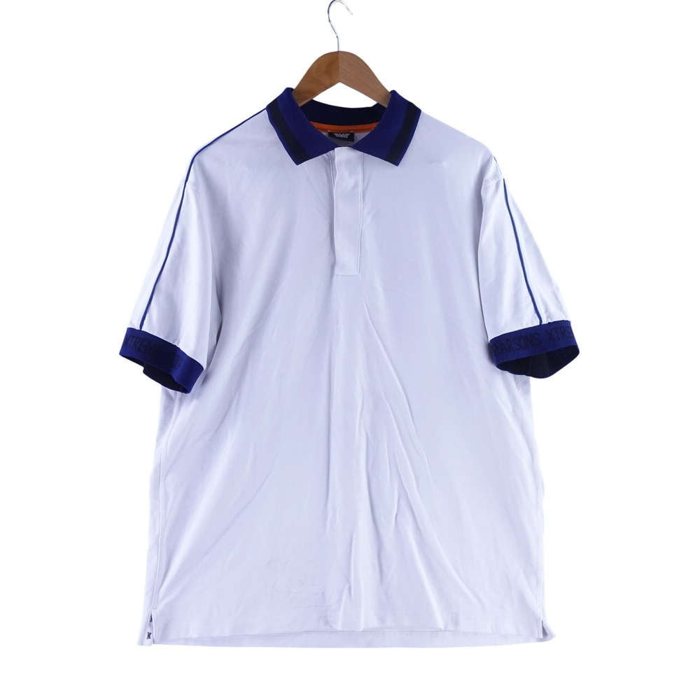 PXG Mens Large Parsons Xtreme Golf White Navy Blue Polo Shirt MS22ATP1-05WHC